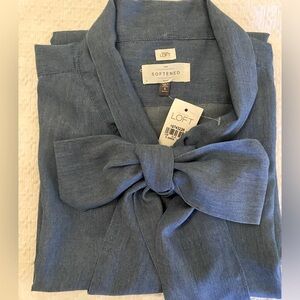 Ann Taylor Loft softened denim shirt with bow